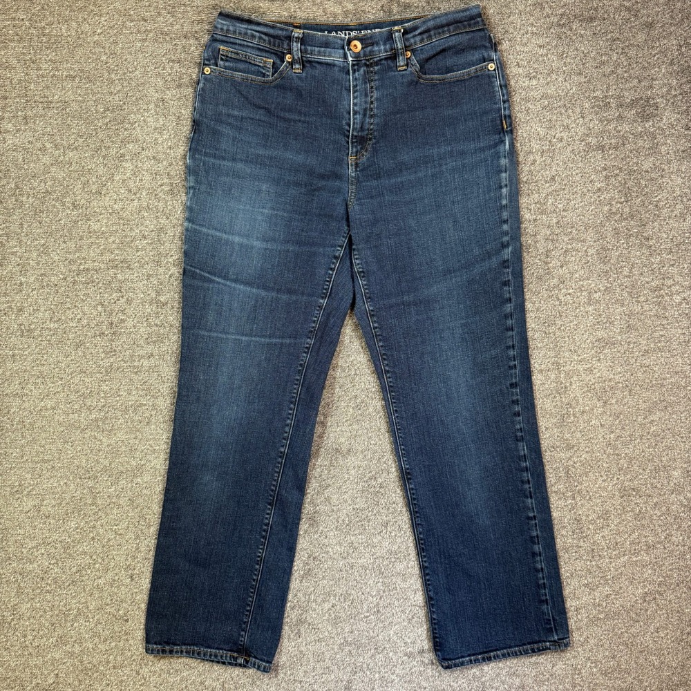 Lands End High Rise Straight Leg Jeans Womens 8 Dark Wash Denim Stretch Indigo